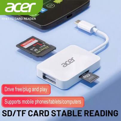 Estación de acoplamiento Acer HY41-T3, lector de tarjetas SD USB-C para iPhone, con ranuras duales y lector de tarjetas de almacenamiento 3 en 1, compatible con iPhone 15/16/17, iPad, Mac/MacBook Pro/Air, teléfonos Android y portátiles, Hub