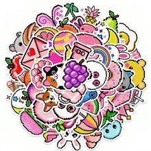 50pcs Pixel Style Cute Fruit & Animal Mixed Daily Series Stickers, Suitable For Scrapbooking, Diary, Laptop, Water Bottle, Car Etc. Faith-Based Design With Positive Messages, Great Gift - 50pcs/pack - View 4