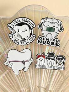 1/4PCS Creative Cartoon Versatile New Product Teeth Alloy Brooch, White Medical Dentist Collar Pin Badge, Suitable For School, Kpop Themed Backpacks, Bag Accessories, Cute Office Accessories, Spring And Autumn Small Accessories - Multicolor - View 5