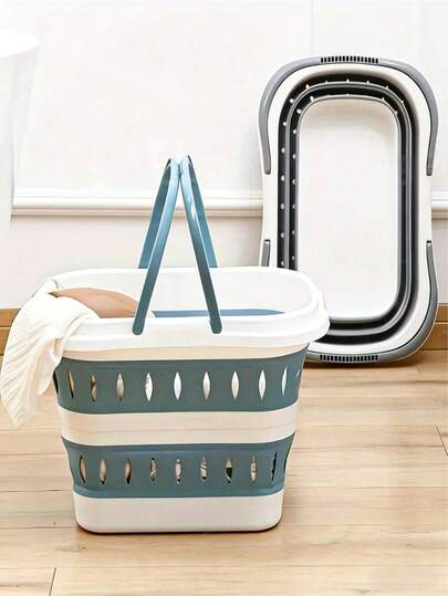 1 giỏ đựng quần áo bẩn bằng nhựa cỡ lớn, có thể gấp gọn, treo tường, dùng trong nhà tắm - Chất lượng cao, món quà hoàn hảo cho Ngày của Mẹ, xô gấp gọn có hai tay cầm, đa chức năng, thùng chứa đồ gấp gọn.