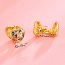 1 Pair Fashionable Elegant Heart-Shaped Earrings For Women, Inlaid With Colorful Zirconia Stones, Suitable For Daily Wear, Weddings, Parties And Other Occasions - Heart Earrings - View 3