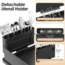 Dish Drainer Rack, Stainless Steel Dish Rack, Draining Board Rack With Anti-Rust Frame, Optional 2 Direction Spout Sink Drain Board Design, Removable Large Utensil Holder For Kitchen, Grey - Black - View 6