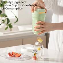旋转式瓶装制冰器，配3个冰格，旋转式冰格带防尘盖，旋转即可取出冰块，轻松旋转即可取出，适用于饮料、咖啡、鸡尾酒（绿色） - 彩色 - 查看 2