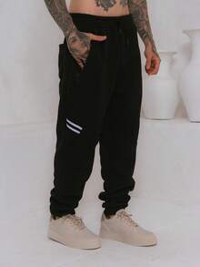 Men's Fleece Sweatpants / Zippered Pockets / Elastic Waistband - 黑色 - 查看 1