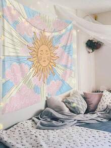 1 pieza Tapiz con patrón de dios sol, decoración de pared cuadrada moderna de poliéster adecuada para sala de estar y dormitorio, compra con derechos de autor - Multicolor - Ver 9