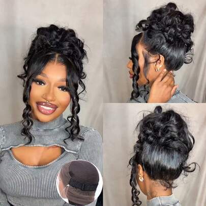 ZHENDEFA Tóc giả ren trong suốt 360 độ, độ dày 200%, kiểu tóc cắt sẵn dành cho nữ.