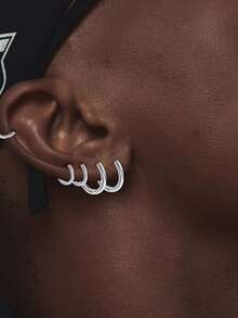 RAYQUEEN 3 Pairs Stainless Steel Versatile Hip-Hop Minimalist Fashion Gold Hoop Earrings, Suitable For Daily Wear And Gift - Set - View 4
