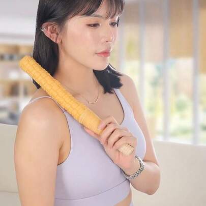 YYzzCaithe 木柄玉米芯按摩棒 – 缓解颈背疼痛，全身放松，促进身心健康，木柄乳胶按摩棒，便携式手持按摩器，适用于家庭、健身房、办公室、户外，放松身心，馈赠佳品