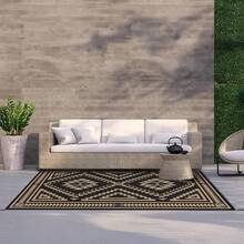 1 pieza Alfombra rectangular minimalista de estilo bohemio en negro y marrón, adecuada para patio, caravana, camping en primavera y otoño - multicolor - Ver 5