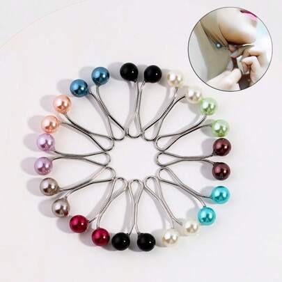 6/10/24pcs Women Pearl Brooch, Scarf/Shawl Clips, Sweater Pins, Colorful Pearl Clips, Fashion Accessory Pins, U-Shaped Hair Clips