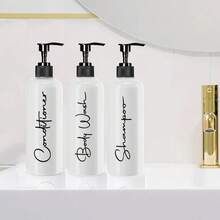 3pcs-Set Of 16.9oz Modern Gold Design Pump Bottle,Refillable Shampoo And Conditioner Dispenser Empty Shower Plastic Bottles With Pump For Bathroom Lotion Body Wash - White - View 4