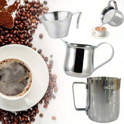 Stainless Steel Milk Can, Milk Froth Can, Coffee Pot, Latte Cup, Cappuccino Coffee Pot, Italian Espresso Cup, Milk Froth Can, Non Stick Milk Can With Scale, Italian Espresso Cup, Coffee Extraction Cup, Measuring Cup, Kitchen Coffee Accessories