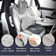 Coverado - Cojín de Asiento y Almohada de Apoyo Lumbar para Silla de Coche Oficina cojín ergonómico de Espuma viscoelástica para Silla de computadora cojín de Apoyo de Espalda ciática Espalda y - Cojín de asiento gris 3 en 1 - Ver 5