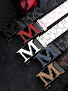 1pc 2024 Autumn/Winter New Lightweight Business Belt, M Letter Alloy Automatic Buckle Leather Belt, High-Quality Letter Belt, Business & Casual Waist Belt, Fashionable Versatile Pants Belt, Minimalist Men's Leather Belt - Multicolor - View 1