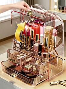 Large Capacity Multi-Drawer Transparent Makeup Organizer Box With Lid, Dust-Proof Storage For Lipstick, Makeup Brushes, Skincare, Jewelry, Foldable & Stackable, Suitable For Vanity, Bathroom, Closet, Bedroom, Dorm, Gift For Women, Girls, Valentine's Day, Easter - Multicolor - View 5