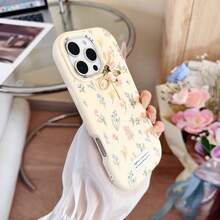 1个奶油色花卉手机壳 | 3D蝴蝶结和“春风”标签 | 兼容 17/17 Air/17 Pro/17 Pro Max/16/7/8/11/12/13/14/15/X/XR/Xs/Plus/Pro/Pro Max/SE2 - 彩色 - 查看 4