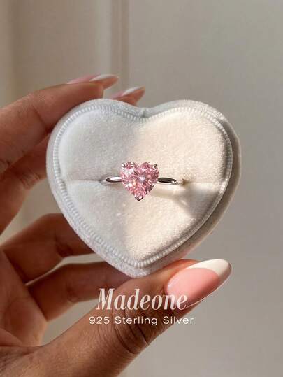 1pc 925 Sterling Silver Classic Hypoallergenic Diamond Heart Shaped Ring, Suitable For Women's Daily Matching, Engagement Ceremony, Birthday Party And Ball Decoration