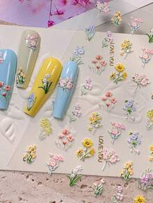 1张春夏花卉5D立体美甲贴纸，野花雏菊花园图案，自粘式时尚美甲贴花配件 - 彩色 - 查看 6
