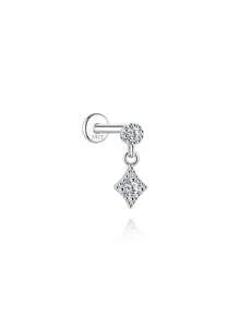 1 chiếc khuyên tai bạc 925 Sterling hình thoi hình học, đính đá Moissanite, kiểu dáng thanh lịch, thích hợp cho xỏ khuyên sụn tai, không gây dị ứng, quà tặng cho nữ và bé gái, thích hợp đeo hàng ngày, dự tiệc, đám cưới. - Bạc - Xem 8