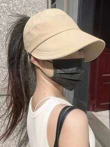 1 chiếc mũ chống nắng gấp gọn thoáng khí dành cho nữ, thiết kế vành rộng, chống tia UV, có lỗ để buộc tóc đuôi ngựa. - Nhiều màu - Xem 5
