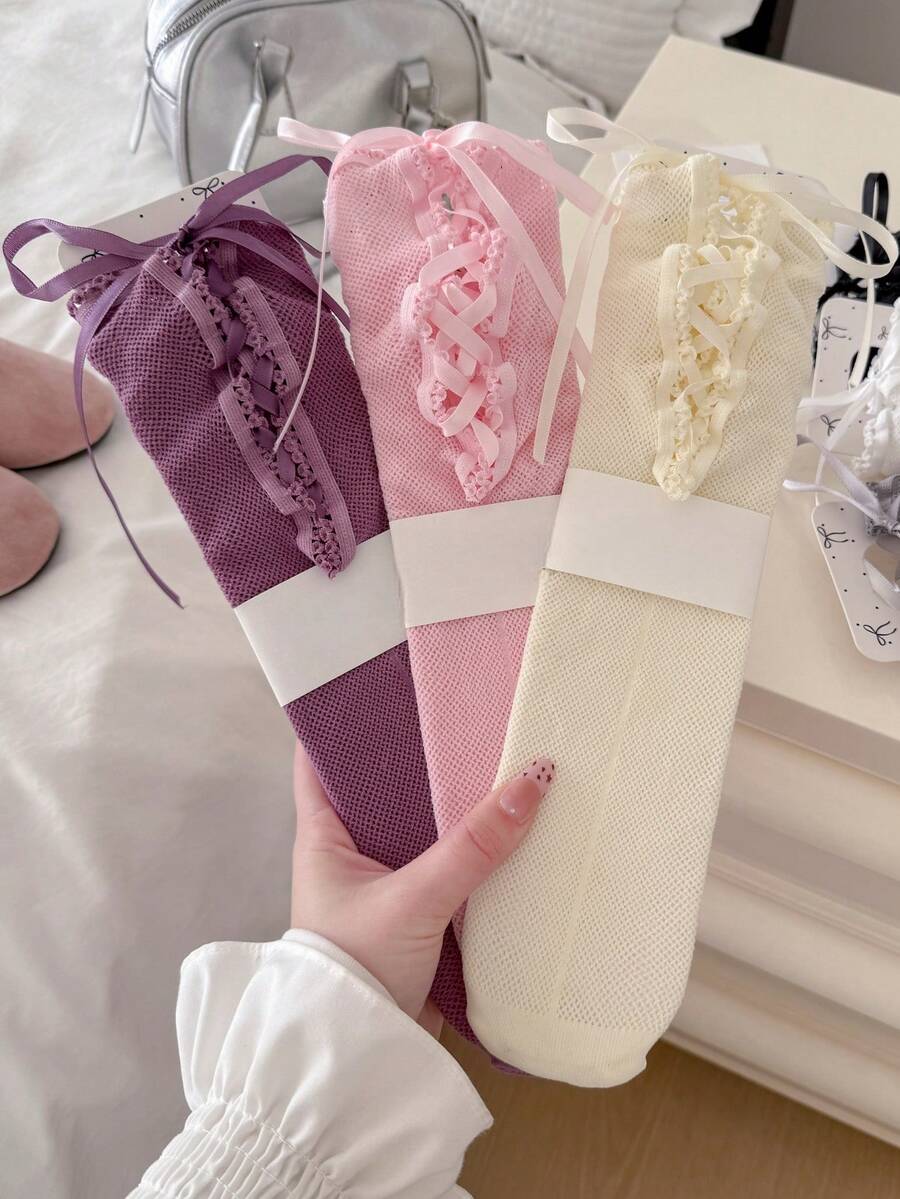 1/3 Pairs Spring/Summer Thin Knee-High Socks, Ballet-Style Criss-Cross Leg Warmers, Lolita Bow Knee Socks, Mesh Hollow Thigh-High Socks, No-Show Ankle Socks, Straight-Cut Socks