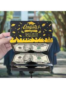 1个可折叠拉出式黑金钞票夹，2026毕业季黑金钞票夹，附赠惊喜红色信封，6个卡槽，黑金配色与毕业帽相呼应，卷轴图案印有“恭喜！毕业！”字样，可分层放置现金或礼品卡，适合毕业派对、家庭聚会和送礼场合，也适合毕业派对互动场景，是送给毕业生的理想毕业礼物。 - 多色 - 查看 9