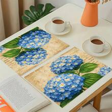 1/4/6/8/12 Piezas Manteles de mesa de lino lavables con estampado floral y de hortensias de colores, manteles protectores para mesa de comedor interior/exterior, adecuados para reuniones familiares, festivales, cocina, decoración de sala de estar, entrada - Multicolor - Ver 11