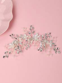 1 pieza Peine de cabello con flores y hojas de diamante de imitación, adecuado para uso diario en múltiples ocasiones - Plateado - Ver 3