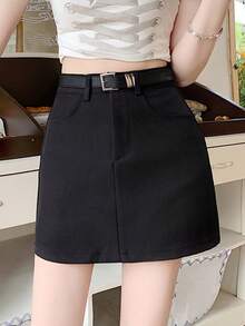 Bộ váy công sở nữ mùa xuân/hè mới, chân váy chữ A cạp cao, thiết kế chống hở hang dành cho người nhỏ nhắn, màu đen. - màu đen - Xem 1