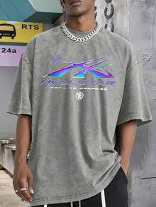 Camiseta gráfica lavada extragrande para hombre con la cruz de Jesús y la corona de espinas, estilo vintage urbano. - Gris - Ver 2