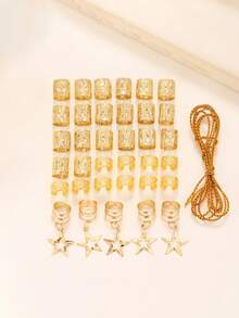 76 Pcs New DIY Dreadlock Accessories, Star Pendants Wrapping String Hair Rings - Multicolor - View 3