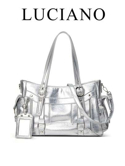 Nuevo bolso de mujer de gran capacidad con hebilla de metal vintage plateado, bolso de hombro con remaches estilo punk callejero, bolso de gran capacidad para ir al trabajo, con correa ajustable, adecuado para mujeres profesionales, estudiantes, amantes de la moda, para todo el año, uso diario, viajes, vacaciones, salidas