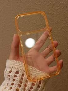 Luxury Transparent Shock-Proof Armor Phone Case, Compatible With IPhone 16/15/14/13/12 Pro Max/17 Pro Max/17 Air/16E/11 Plus, Transparent Acrylic Frame Protective Cover - Orange - View 2