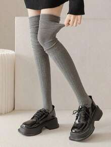 1双女士保暖过膝长袜，秋冬季 - 白色 - 查看 8