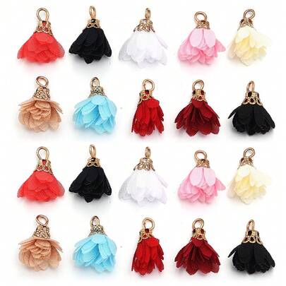 20pcs/Pack Chiffon Earring Pendant, 20mm Retro Elegant Multi-Color Floral Tassel Earring Accessories, Pendant Necklace DIY Craft Supplies