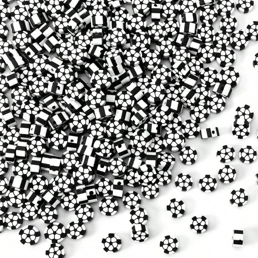 300Pcs Soccer Clay Beads, Soccer Flat Polymer Clay Beads Charms Sports Beads Bracelets Jewelry Making Earrings And Crafts Supplies - Soccer Color - View 1
