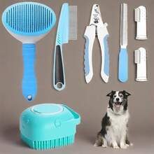 7 Piece Pet Grooming Tool Set, Including Flea Comb, Shedding Brush, Shedding Tool, Pet Nail Clippers, Pet Grooming Gloves, Toothbrush, Suitable For Pet Self-Cleaning, Nail And Coat Care, Teeth Cleaning, Complete Pet Care Solution For Healthy And Happy Paws And Coats! - Multicolor - View 2