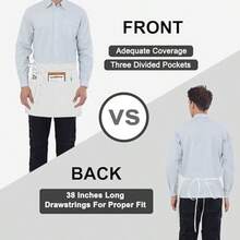 PLOYMONO Server Apron With 3 Pockets 1 Pack Short Waist Apron For Waitress Waiter Restaurant Servers Bartenders Hosts Ideal For Fast Food Dining Service And Beverage Preparation Areas 24 Inch Long By 12 Inch Wide White - 1 Pack - 查看 5