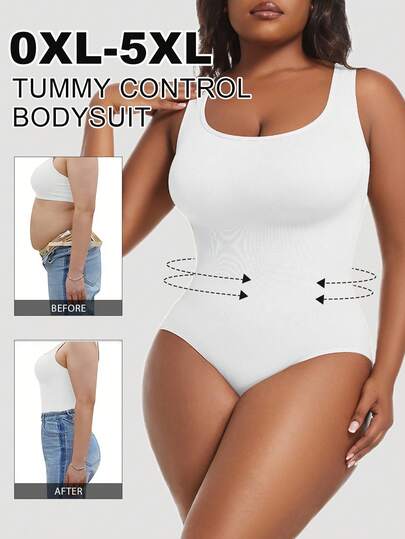 1 Stück nahtloser Bodysuit in Große Größen, Weiß, Taillenformung, Bauchkontrolle, Po-Anhebung, PAUKEE