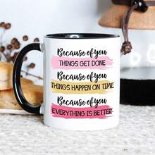 Cốc cà phê sứ 11oz kèm đế lót, in hai mặt, có thể tái sử dụng, dùng được trong lò vi sóng và máy rửa chén, quà tặng cho bạn bè và đồng nghiệp nữ, quà sinh nhật, quà Ngày của Mẹ. - màu đen - Xem 4