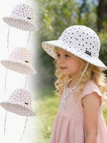 1pc Baby Kids Wide Brim Sun Protection Bucket Cap, Polka Dot Bucket Hat With Chin Strap For Summer Outdoor Beach Vacation & Travel - Polka Dot Fisherman's Hat - View 1