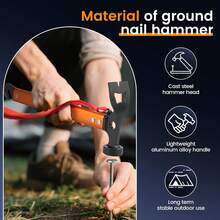 Carbon Steel Aluminum Camping Hammer, 12" Small Lightweight Three-In-One Functional Tent Stake Hammer For Hiking - 1 Piece - View 5