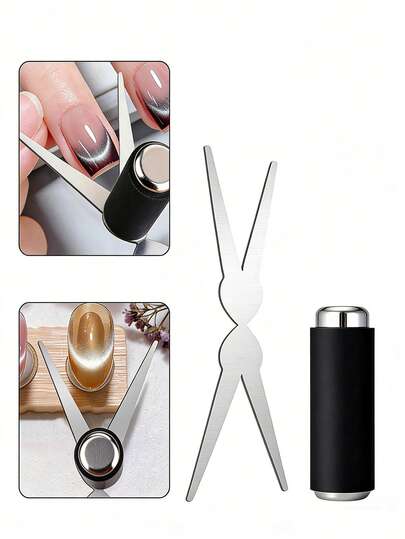 Cat Eye Magnet Set, Scissor-Shaped Nail Magnet Tool, 2 In 1 Cat Eye Nail Magnet For French Effect, Cat Eye Gel Nail Polish Magnet For Nail Art DIY Home, Salon, Studio