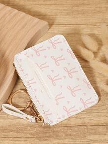 With A Chain Keychain,Bow Zipper Small Wallet Coin Pocket Small Purse Bifold Slim Women Wallet MiniThin,Lightweight,Multi Layer Portable,ID Card,Money Credit Card Minimalist,Fashion,Modern,Business,For Anniversary,For Birthday Gift,For Gift,For Girls,For Lady,For Female,Bag School Supplies For School Dorm Room & Back To School - White - View 4