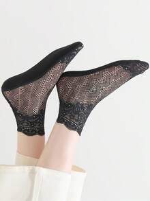 1/5/10双装女士蕾丝高品质春夏薄款透明性感柔软透气短袜 - 彩色 - 查看 5