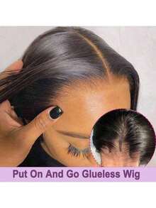 200% Ultra High Density Wear And Go Glueless Straight Wig - 13x4 HD Lace Front Human Blended Hair, Pre-Plucked & Pre-Cut Drawstring Wig , Beginner Friendly, No Glue & Ready To Wear - Natural & Black - View 5