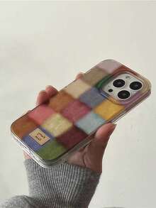 Grid Colorful Square Design Phone Case Compatible With Apple 16, Minimalist Case Suitable For New 14 Pro Max 17 Models - Multicolor - View 1