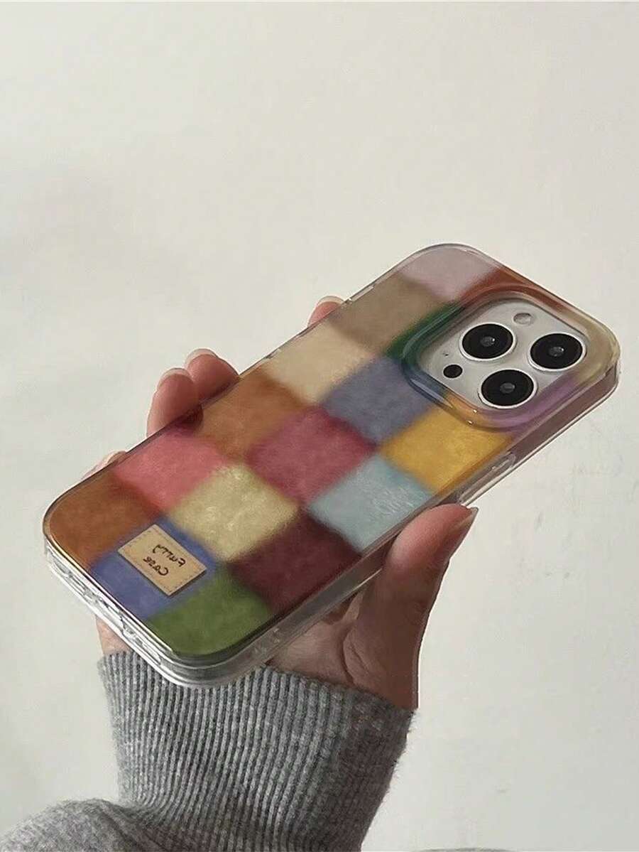 Grid Colorful Square Design Phone Case Compatible With Apple 16, Minimalist Case Suitable For New 14 Pro Max 17 Models - Multicolor - View 1