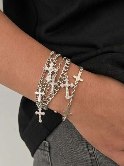 一套/4件朋克风星星铆钉手链套装，男士个性化嘻哈金属配饰，适合日常佩戴、派对和节日礼物