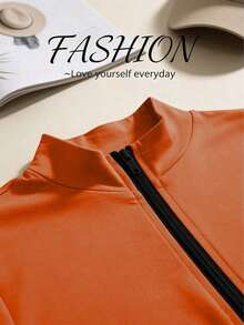 Autumn/Winter European And American Style Women's Fashion Zip-Up Cardigan, Fitted Top And Loose Wide-Leg Pants Set Spring - 亮橙色 - 查看 4